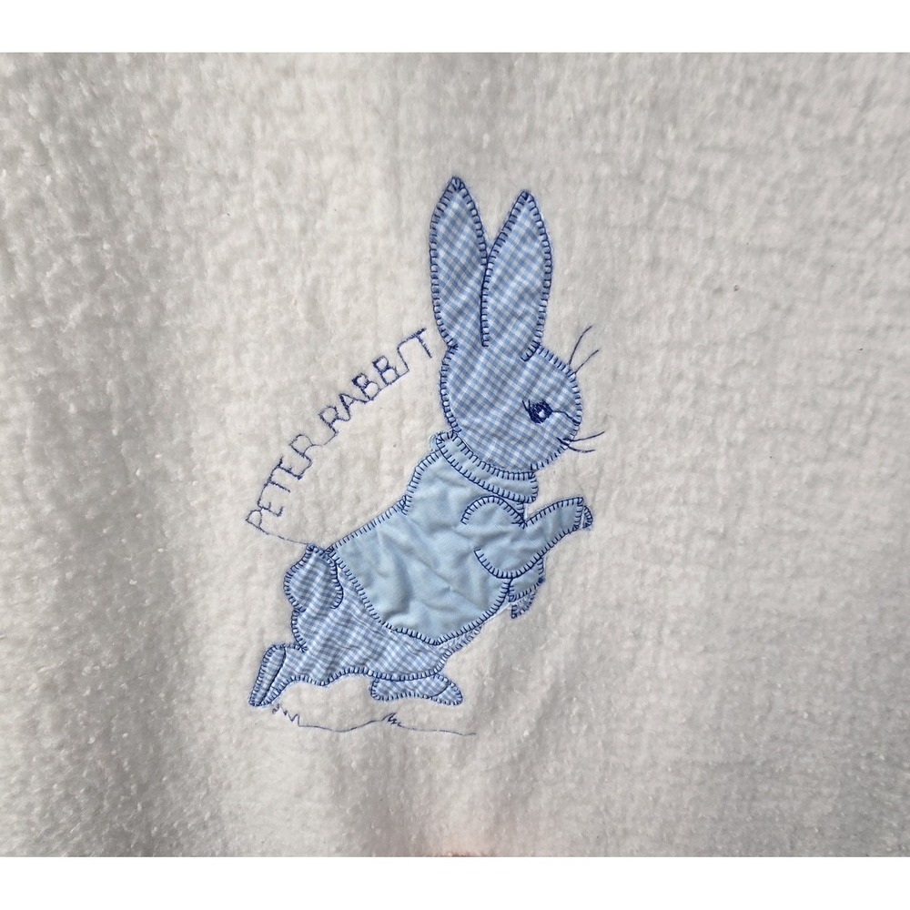 Quiltex Vtg Peter Rabbit Beatrix Blue Applica Throw Blanket Blue‎ Gingham Edge